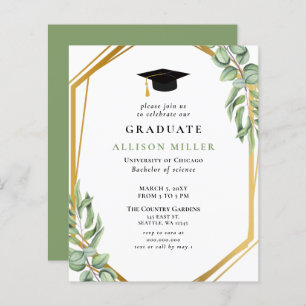 Budget Green Gold Graduation Invitation