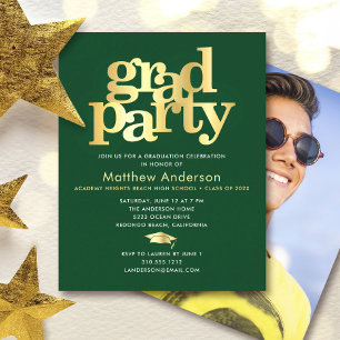 Budget Green Gold Photo Grad Minimal Invitation de