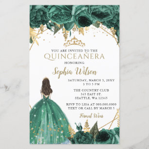 Budget Green Gold Princesse Quinceañera Invitation