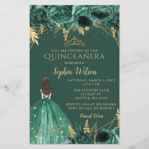 Budget Green Gold Princesse Quinceañera Invitation