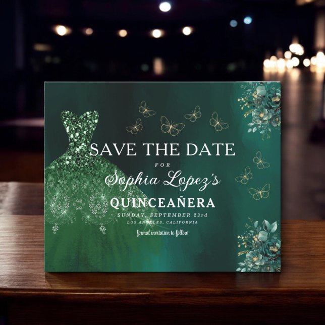 Budget Green Gold Quinceanera Enregistrer la date (Créateur téléchargé)