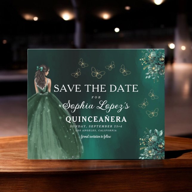 Budget Green Gold Quinceanera Enregistrer la date (Créateur téléchargé)