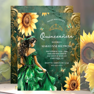 Budget Green Gold Tournesol Princesse Quinceañera