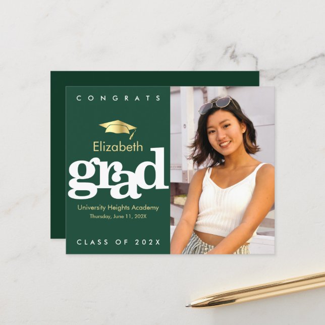 Budget Green Photo Graduation Gold Casquette Invit (Devant/Arrière en situation)
