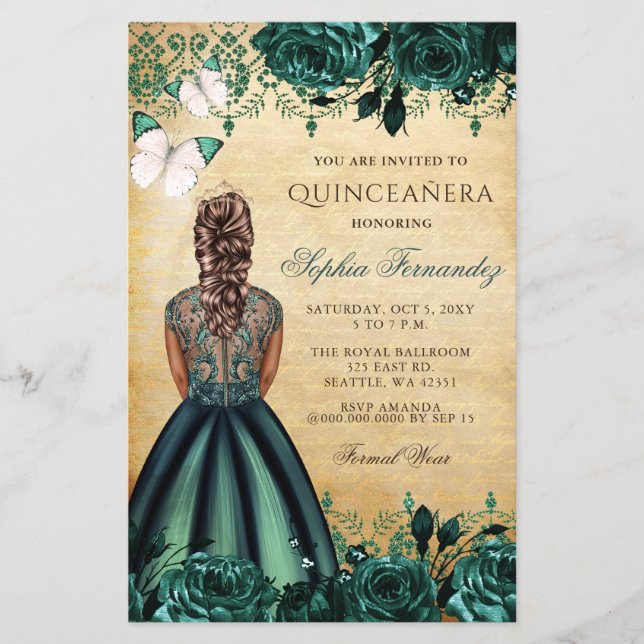 Budget Green Princesse Quinceañera Invitation (Devant)