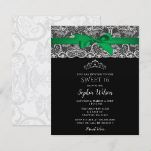 Budget Green Ribbon Lace Sweet 16 Invitation