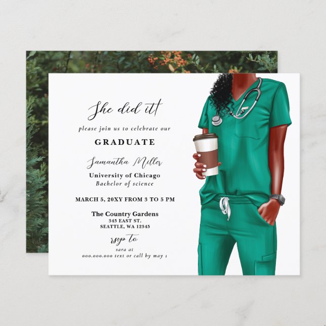 Budget Green Scrubs Infirmière photo Invitation (Devant / Derrière)