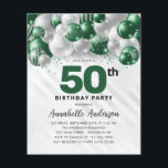 Budget Green Silver Balloon Parties scintillant 50<br><div class="desc">Glam moderne Emerald Green Balloon Parties scintillant étincelante étincelle à tout âge Anniversaire Invitation</div>