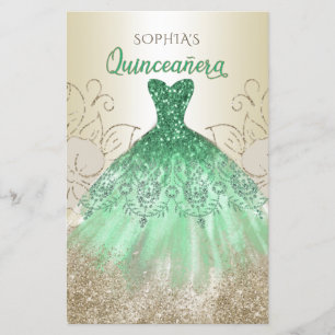 Budget Green Sparkle Robe Quinceañera Invitation