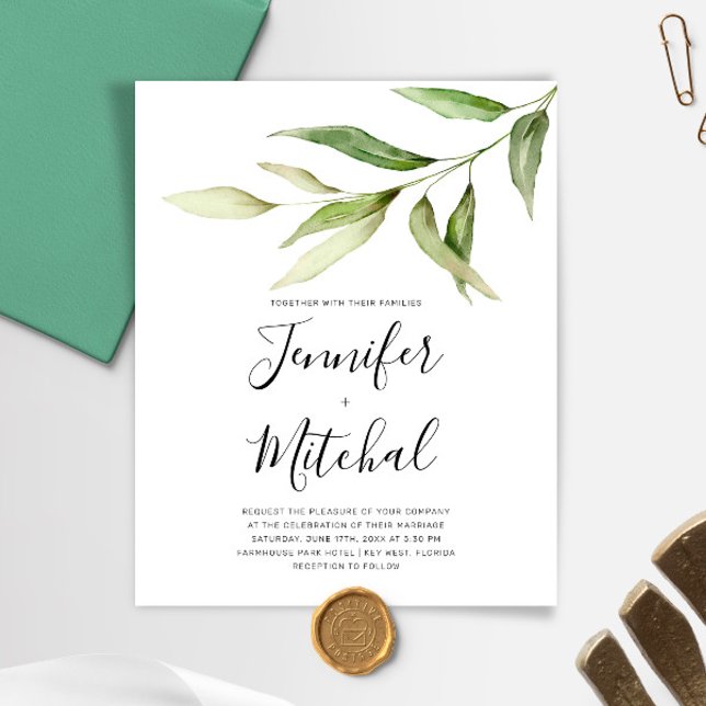 BUDGET Greenery Floral Minimal Wedding Invitation (Créateur téléchargé)