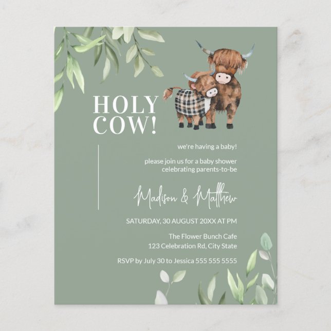 Budget Greenery Highland Baby shower de vache Invi (Devant)