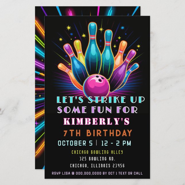 Budget Grève Neon Glow Bowling Anniversaire (Devant / Derrière)