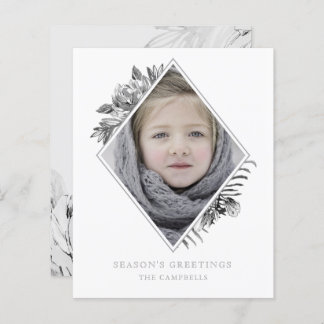 Budget Grey Botanical Elegant Photo Holiday Card