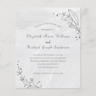 Budget Grey Floral Line Faire-part de mariage d'ar