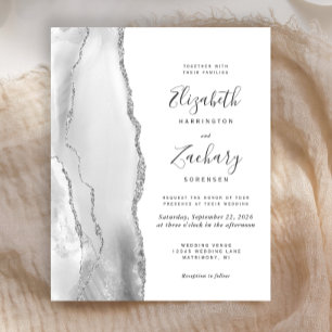 Budget Grey White Silver Agate Faire-part de maria
