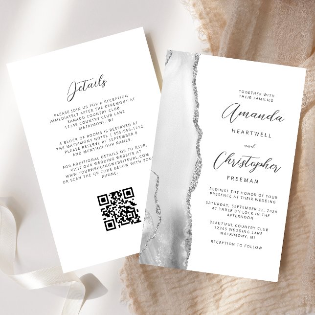 Budget Grey White Silver Agate QR Code Mariage (Créateur téléchargé)