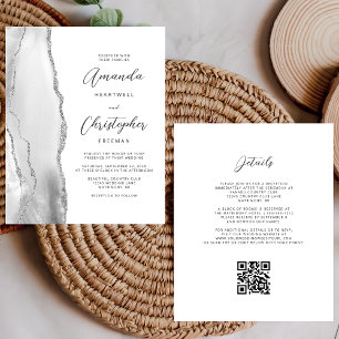 Budget Grey White Silver Agate QR Code Mariage