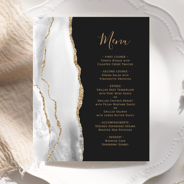 Budget Gris Agate Gold Script Mariage foncé Menu (Créateur téléchargé)