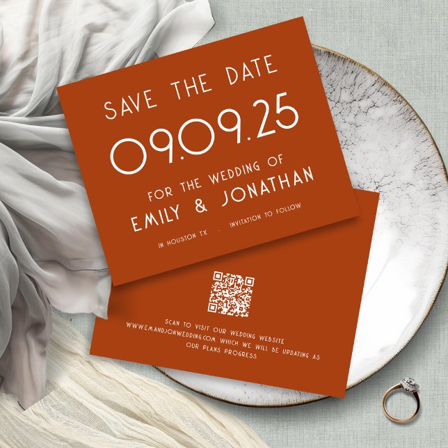 Budget Grosse Typographie Mariage Terracotta (Frotn nd back view budget priced smaller 4.5 x 5.6" alternative)