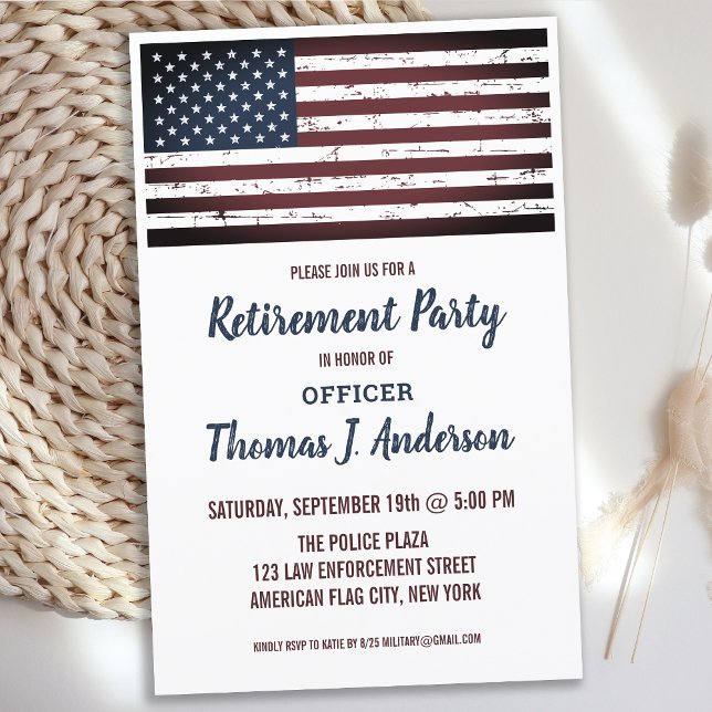 Budget Grunge American Flag Police Retirement Invi (Créateur téléchargé)