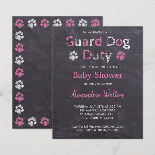 Budget Guard Chien Duty Rose Girl Baby shower (Devant / Derrière)