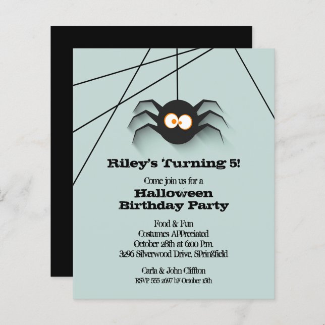 Budget Halloween Black Spider Anniversaire Invitat (Devant / Derrière)