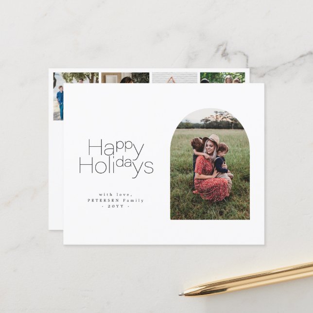 Budget Happy Holidays multi photo Holiday Card (Devant/Arrière en situation)