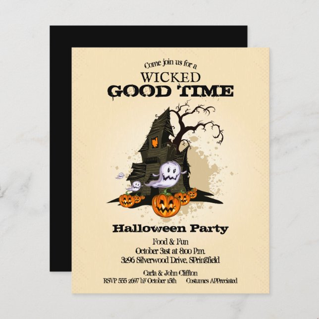 Budget Haunted Maison Halloween Invitations (Devant / Derrière)