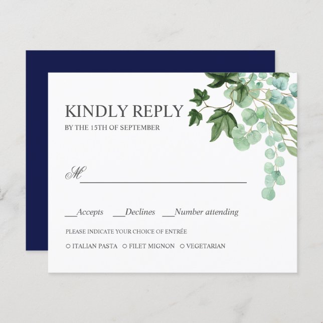 BUDGET Hedera Ivy MARIAGE feuille RSVP REPAS CHOIX (Devant / Derrière)