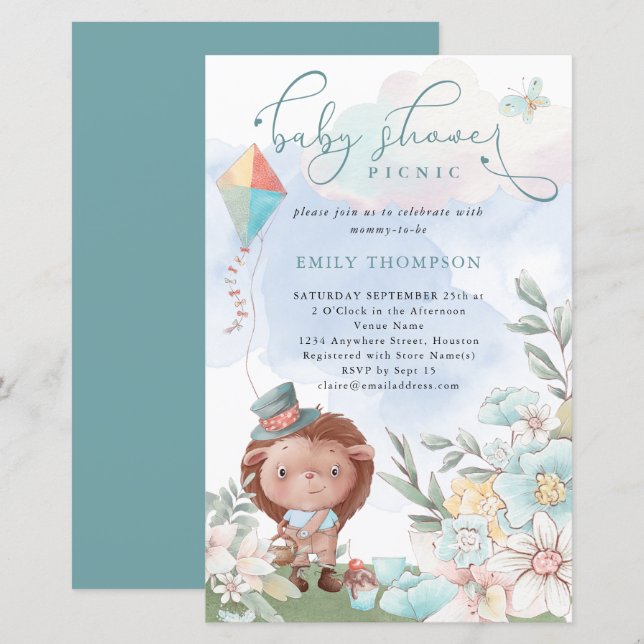 Budget Hedgehog Baby shower pique-nique Invitation (Devant / Derrière)