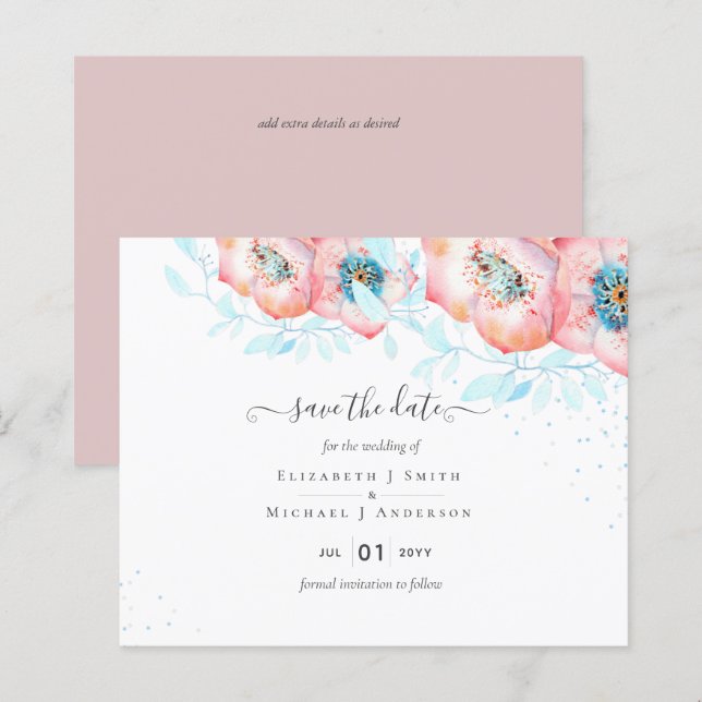 BUDGET Hellebore Turquoise Peach Floral Mariage (Devant / Derrière)