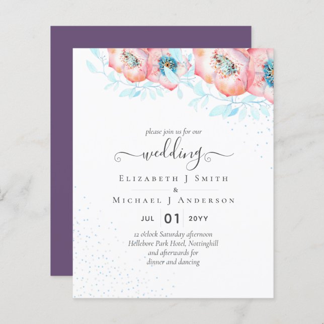 BUDGET Hellebore Turquoise Peach Floral Mariage (Devant / Derrière)