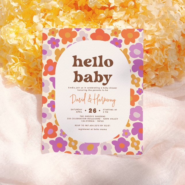 Budget Hello Baby Retro Orange Daisy Baby shower (Créateur téléchargé)