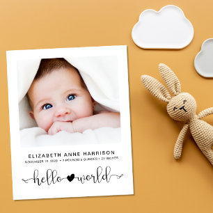 Budget Hello World Baby Photo Faire-part de naissa