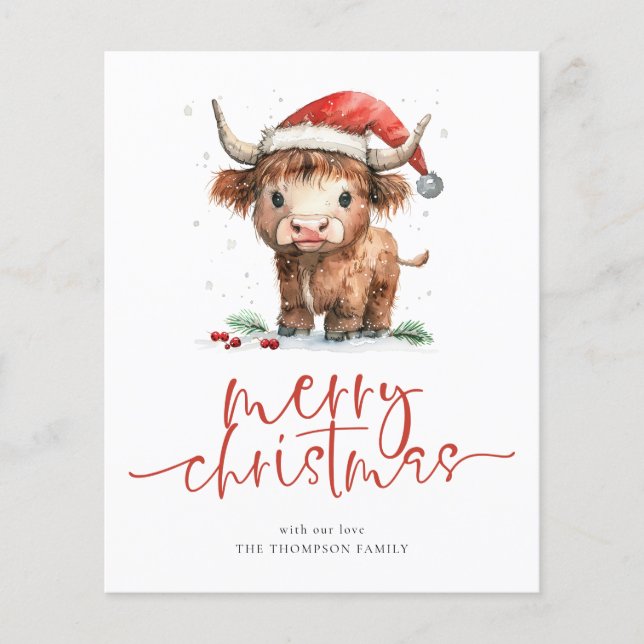 Budget Highland Cow Calendrier 2026 Joyeux Noël (Devant)