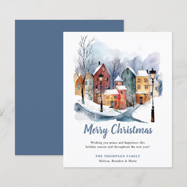 BUDGET Hiver Aquarelle Maisons Noël Salutation (Devant / Derrière)