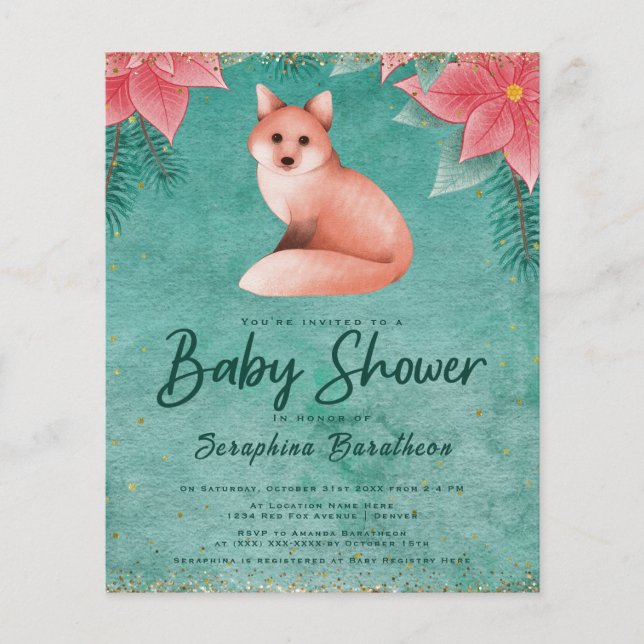 Budget Hiver Baby shower Floral Fox Woodland (Devant)