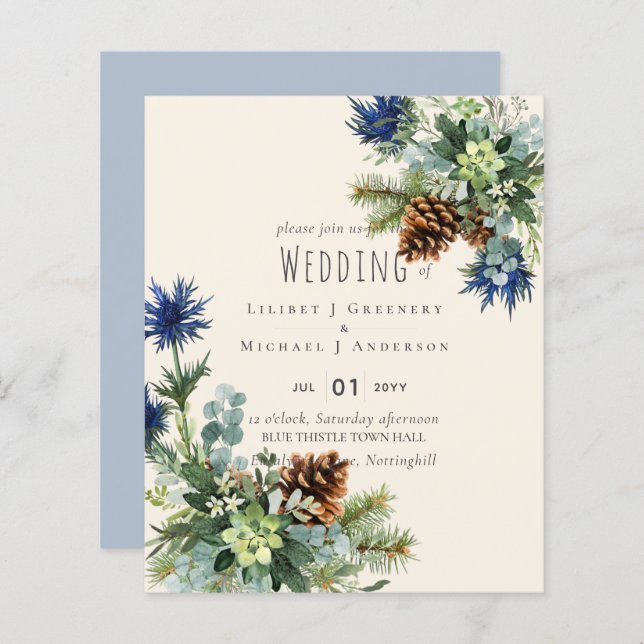 BUDGET Hiver Bleu Chardon Mariage Eucalyptus (Devant / Derrière)