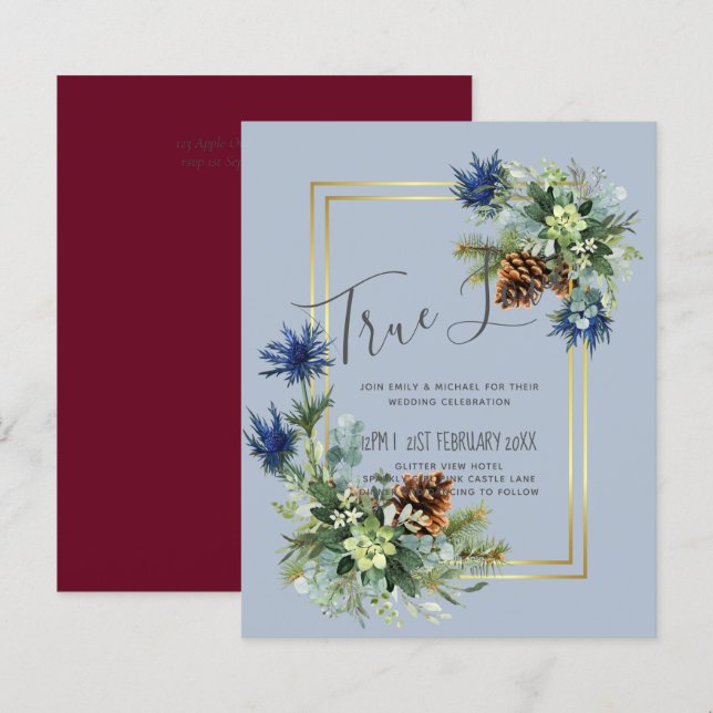 BUDGET Hiver Bleu Chardon Mariage Invite (Devant / Derrière)