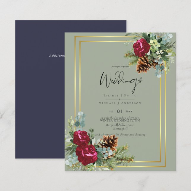BUDGET Hiver Bleu Chardon Mariage Invite (Devant / Derrière)