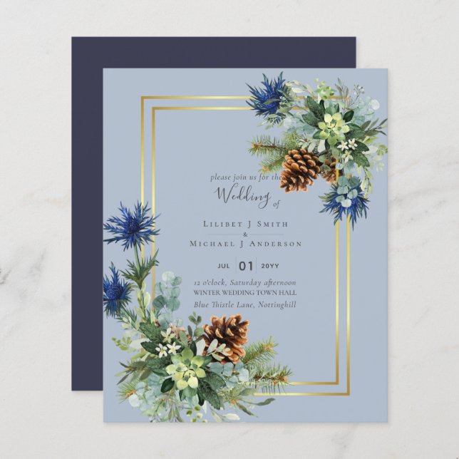 BUDGET Hiver Bleu Chardon Mariage Invite (Devant / Derrière)