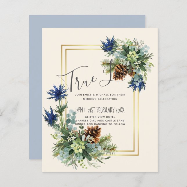 BUDGET Hiver Bleu Chardon Mariage Invite (Devant / Derrière)