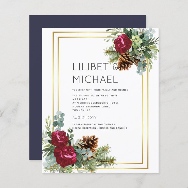 BUDGET Hiver Bleu Chardon Mariage Invite (Devant / Derrière)