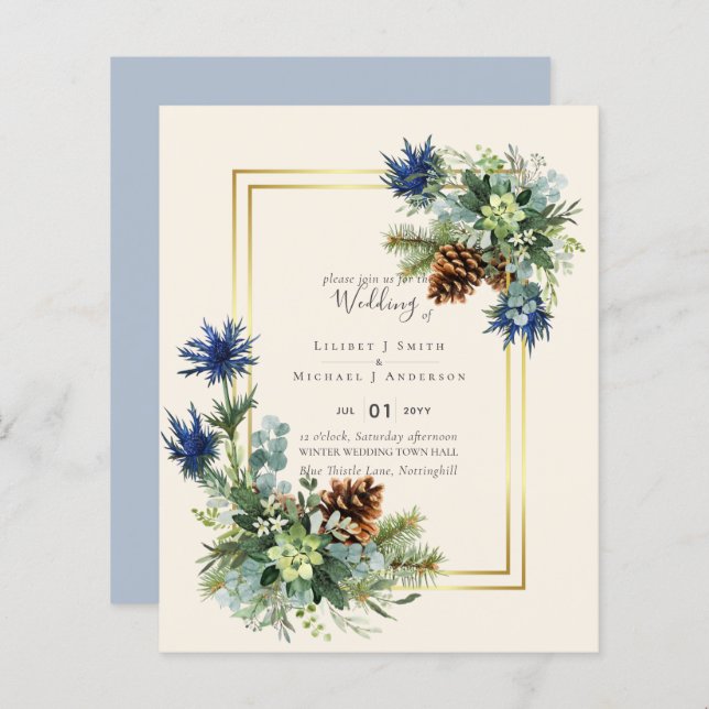 BUDGET Hiver Bleu Chardon Mariage Invite (Devant / Derrière)