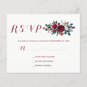 Budget hiver burgundy floral mariage rsvp carte