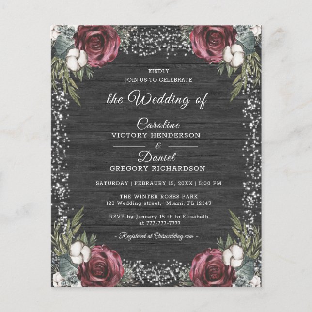 Budget hiver Floral Bourgogne Mariage Circulaire (Devant)