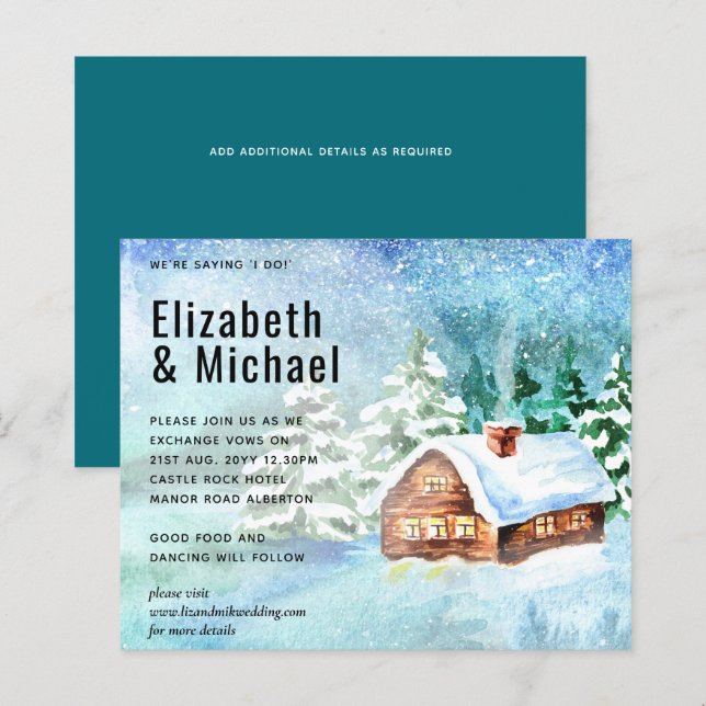 Budget hiver Woodland Cabine Mariage Invitation (Devant / Derrière)