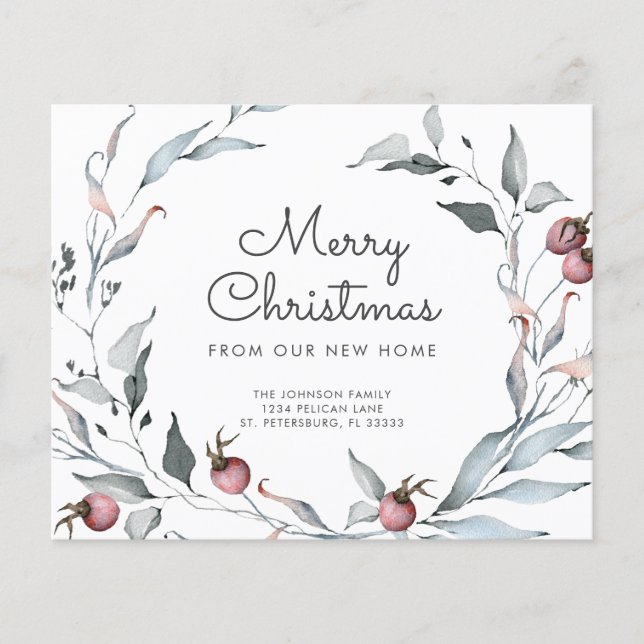 Budget Holiday Green Wreath Nouvelle carte d'adres (Devant)