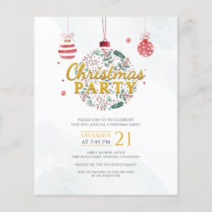 Budget Holiday Red Gold Christmas Party Invitation