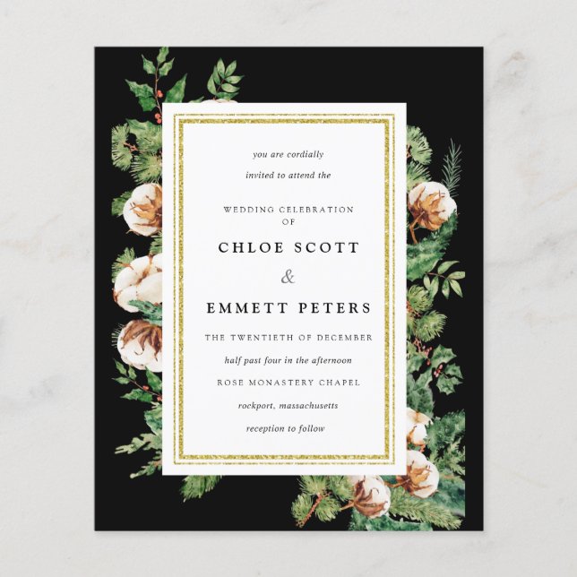 Budget Holly Pine Hiver Mariage Invitation (Devant)